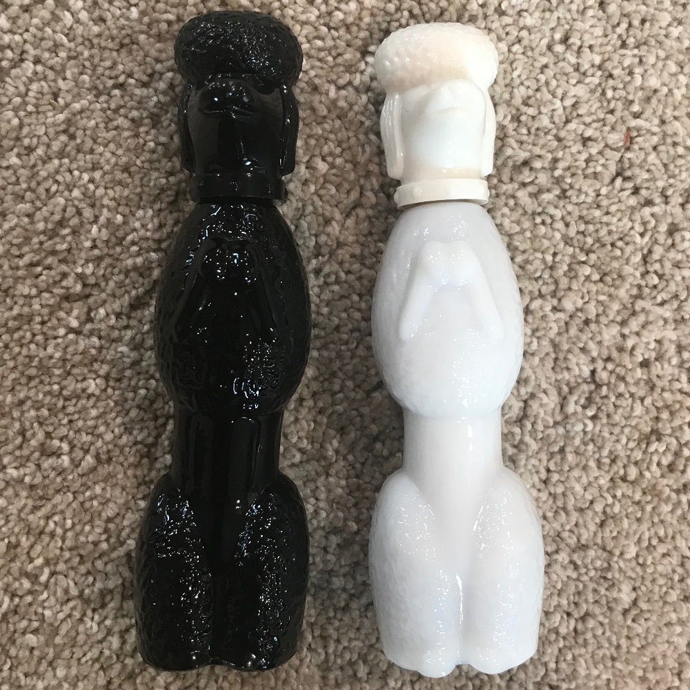 🦋Poodle Set of 2 Vintage Avon ‘Topaze Cologne‘ Milk Glass